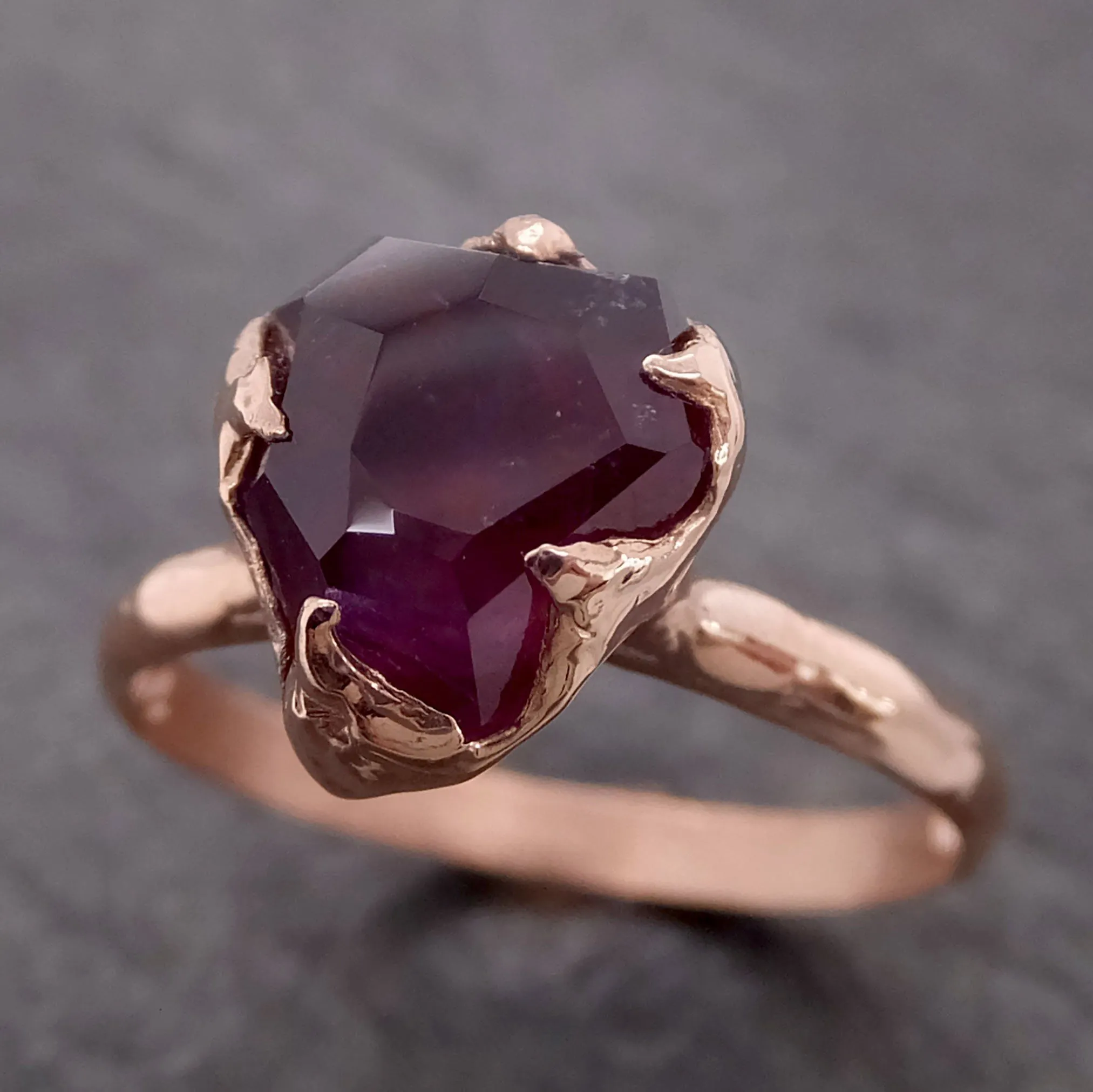 Partially Faceted Sapphire 14k rose Gold statement Cocktail Ring Custom One Of a Kind Gemstone Ring Solitaire 2129