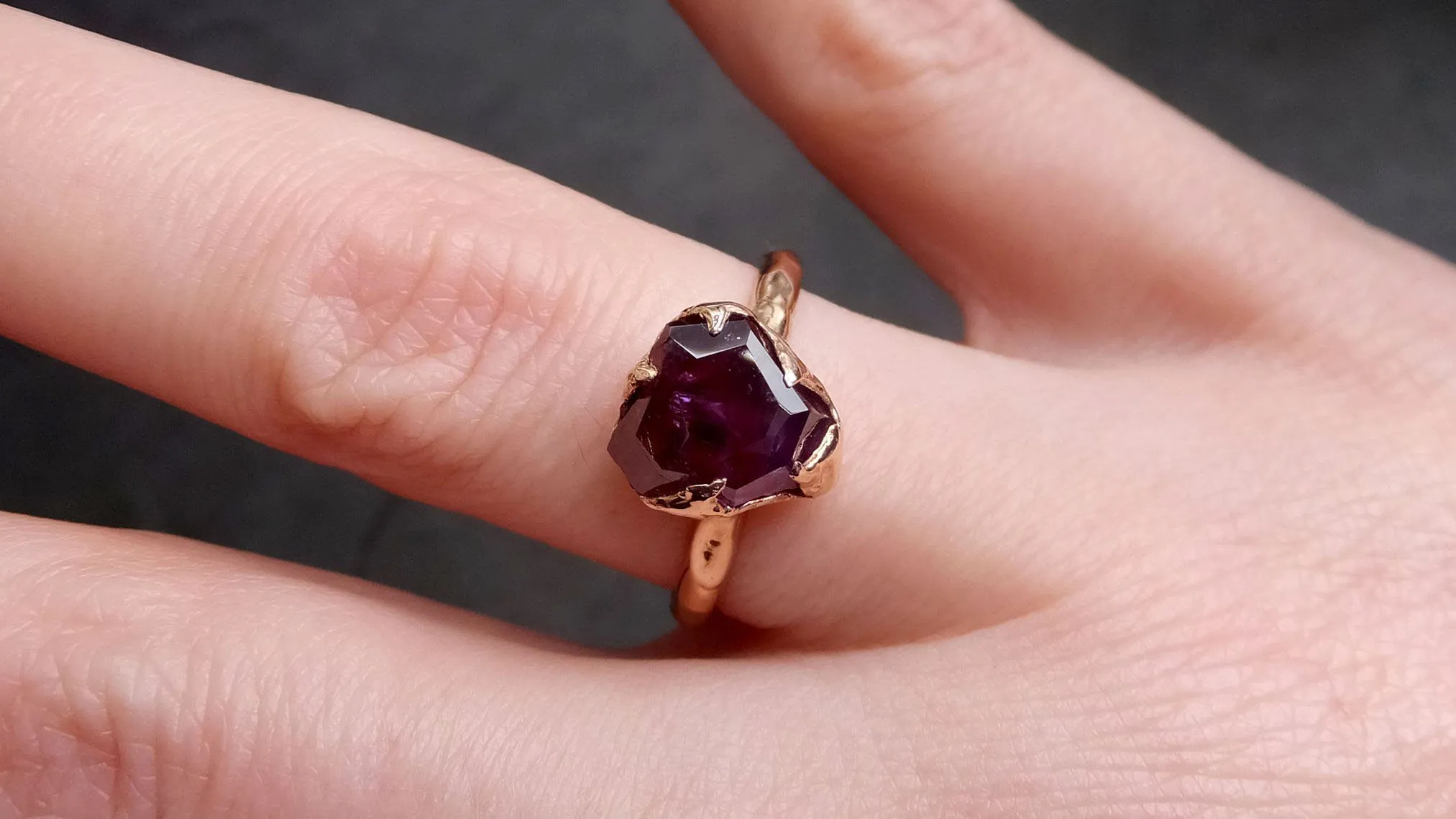 Partially Faceted Sapphire 14k rose Gold statement Cocktail Ring Custom One Of a Kind Gemstone Ring Solitaire 2129