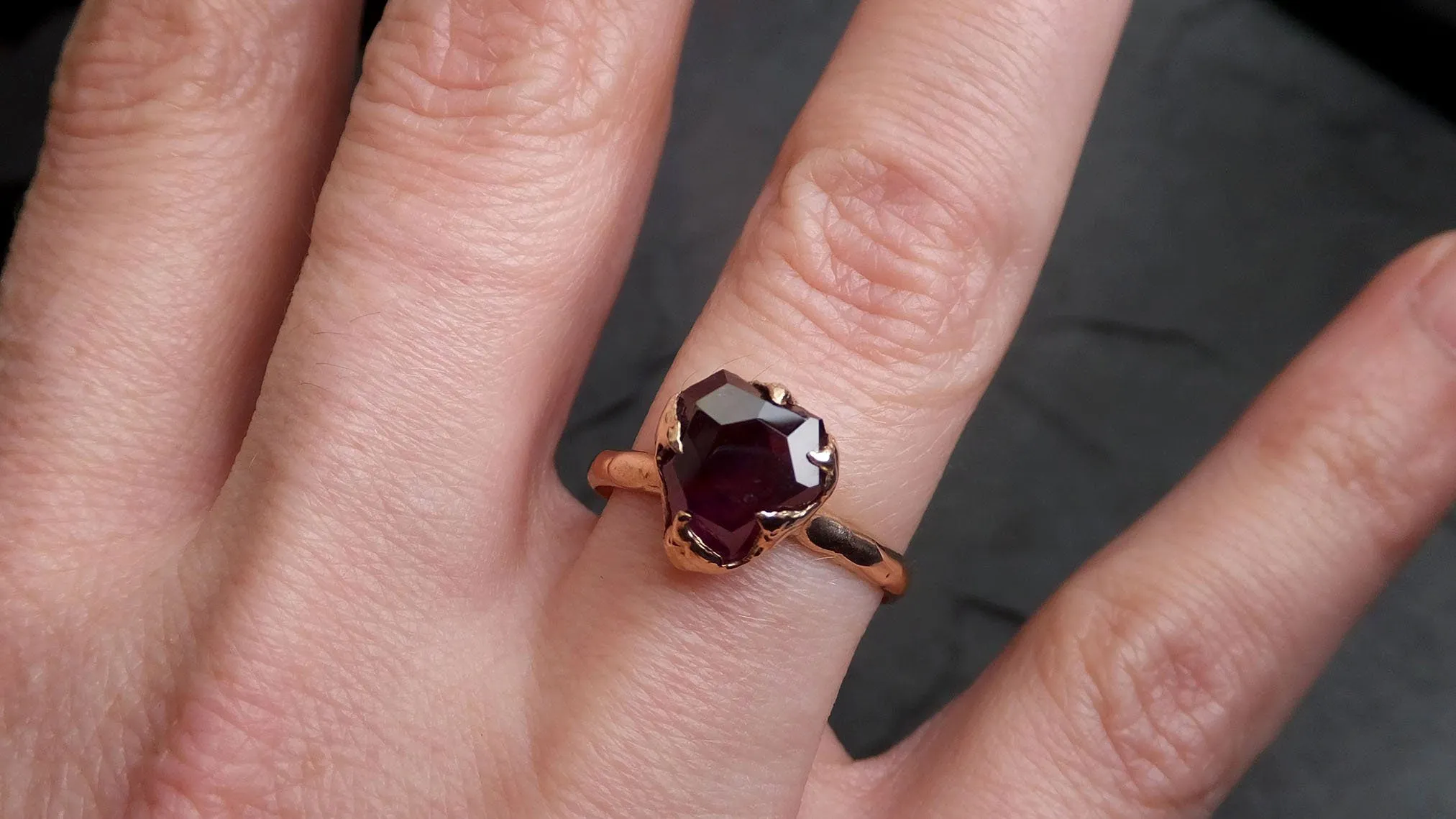 Partially Faceted Sapphire 14k rose Gold statement Cocktail Ring Custom One Of a Kind Gemstone Ring Solitaire 2129