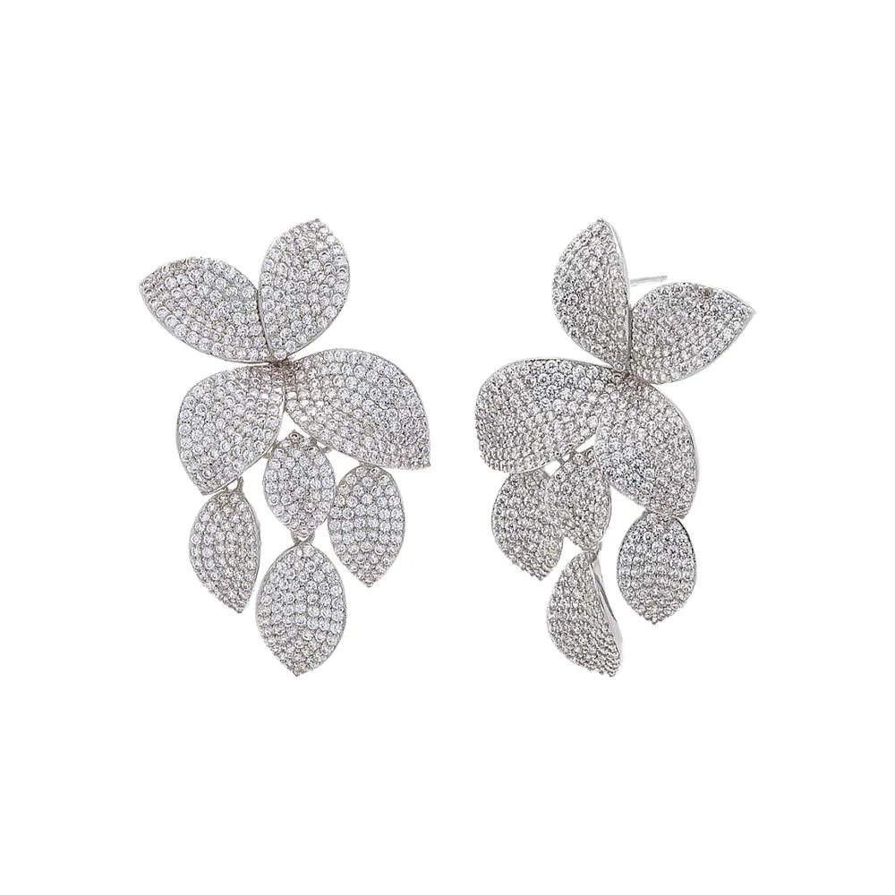 Pavé Fancy Flower Petals Drop Stud Earring