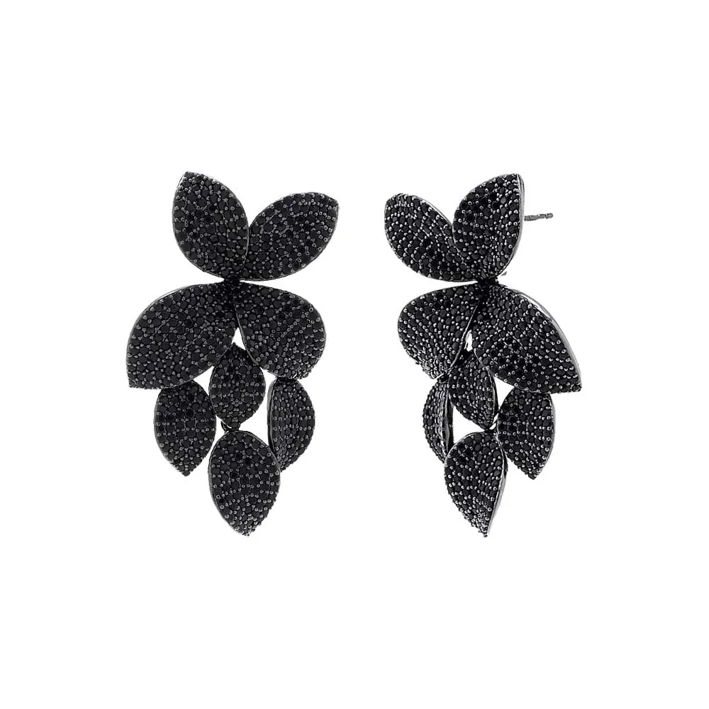 Pavé Fancy Flower Petals Drop Stud Earring