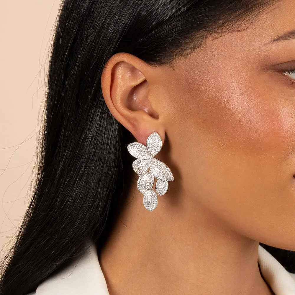 Pavé Fancy Flower Petals Drop Stud Earring