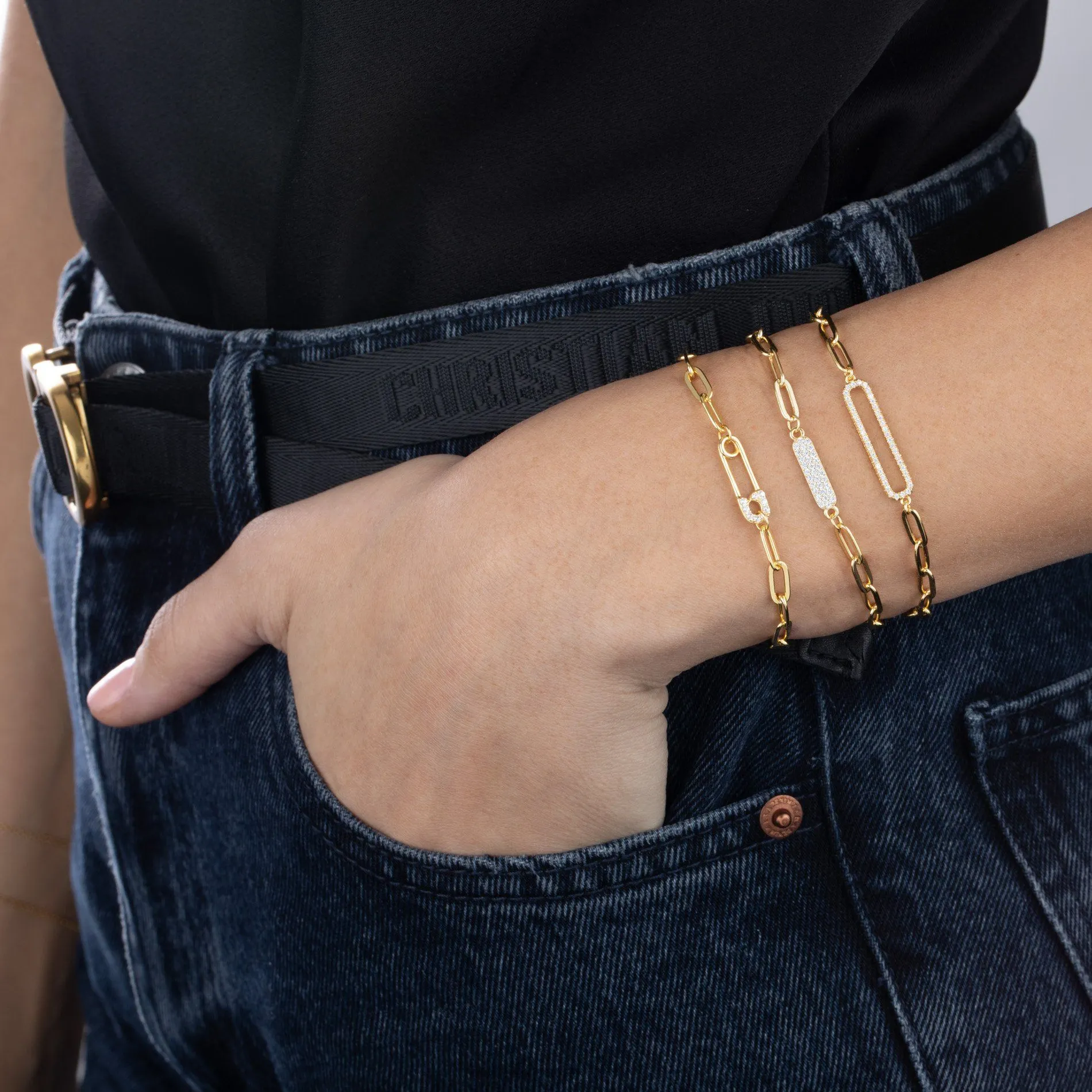 Pavé X Solid Oval Link Bracelet