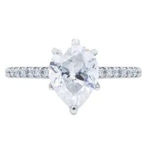 Pear Crushed Ice Moissanite 6 Prongs Diamond Accent Ice Cathedral Solitaire Ring