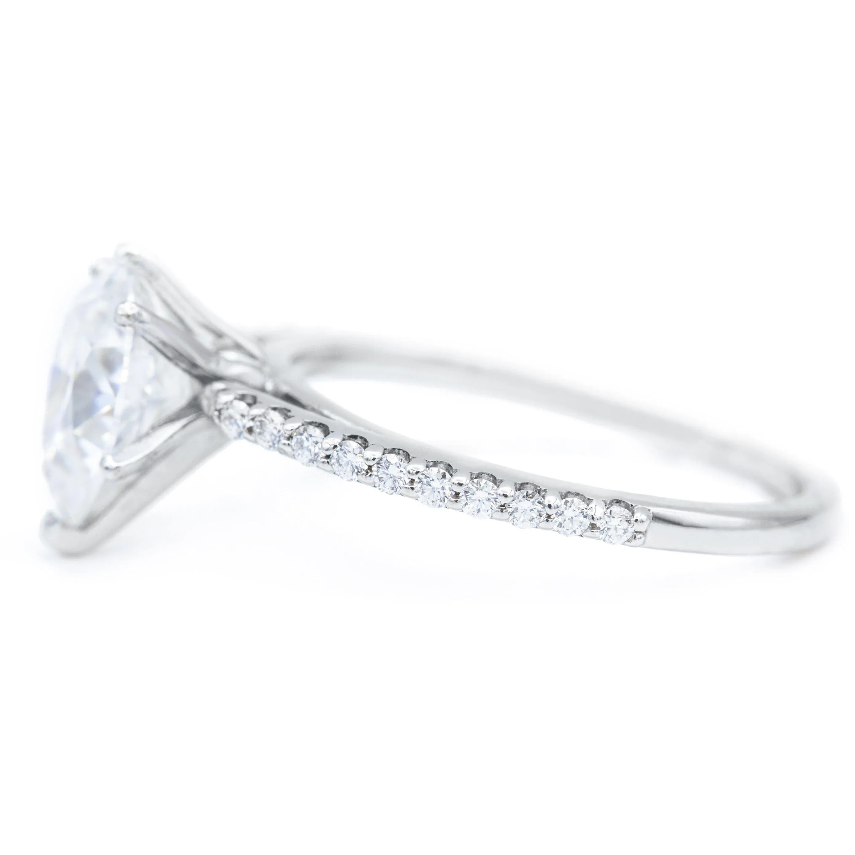 Pear Crushed Ice Moissanite 6 Prongs Diamond Accent Ice Cathedral Solitaire Ring