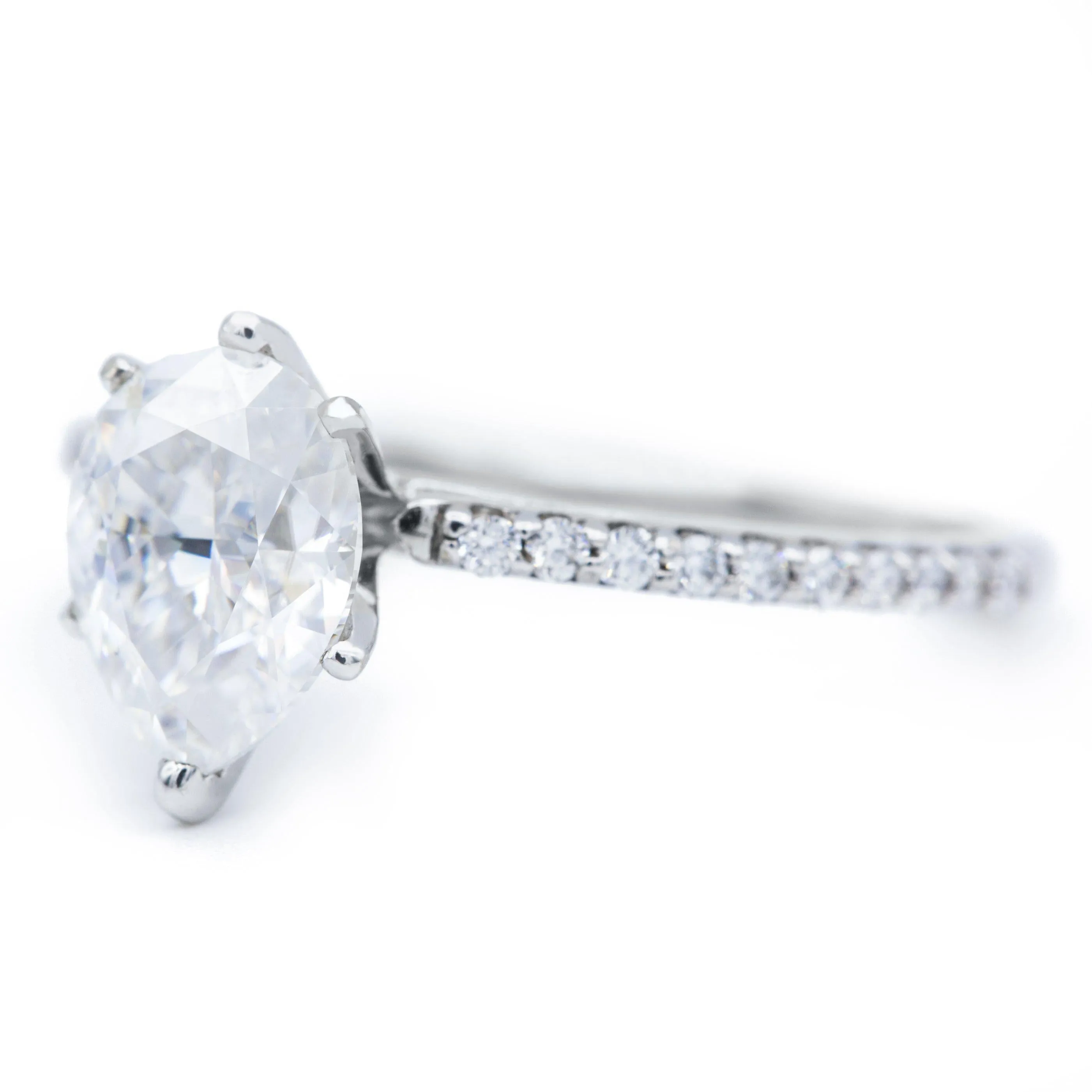 Pear Crushed Ice Moissanite 6 Prongs Diamond Accent Ice Cathedral Solitaire Ring