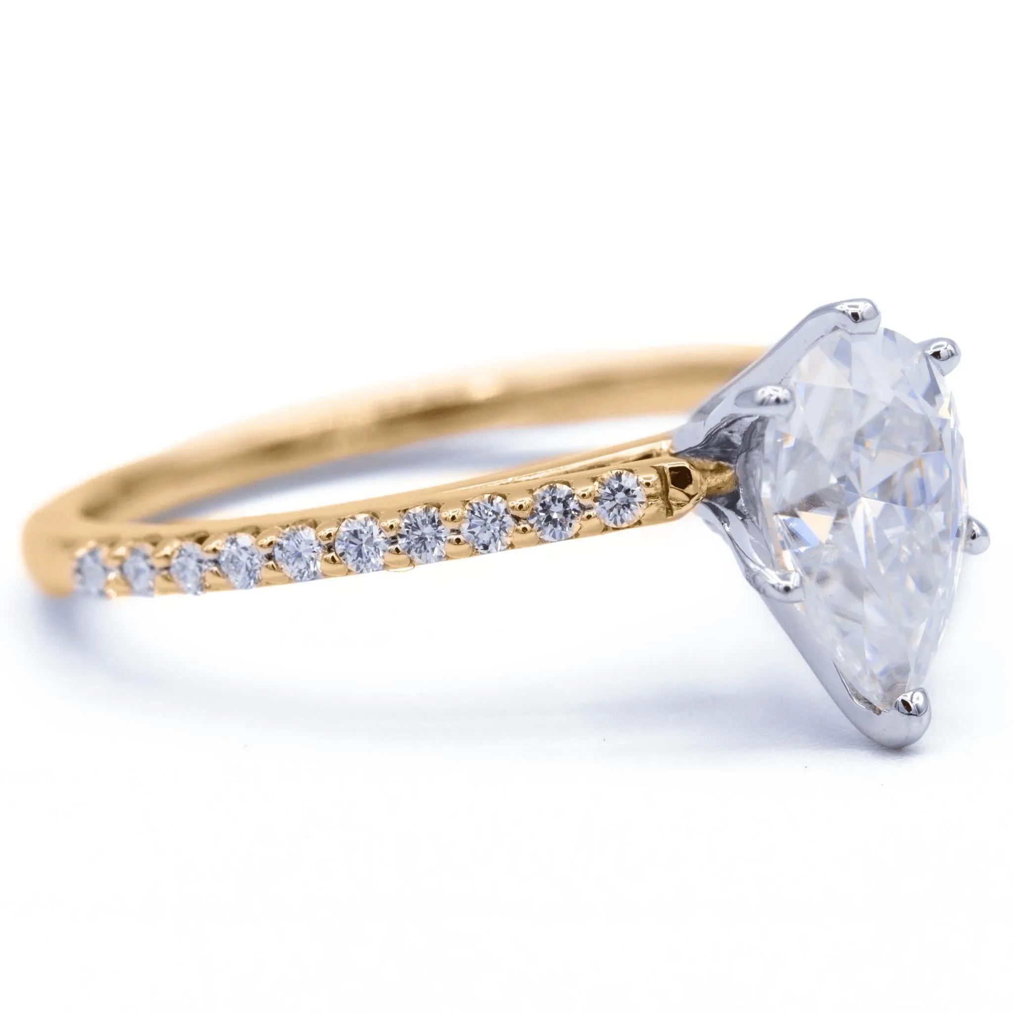 Pear Moissanite 6 Prongs Diamond Accent Ice Cathedral Solitaire Ring