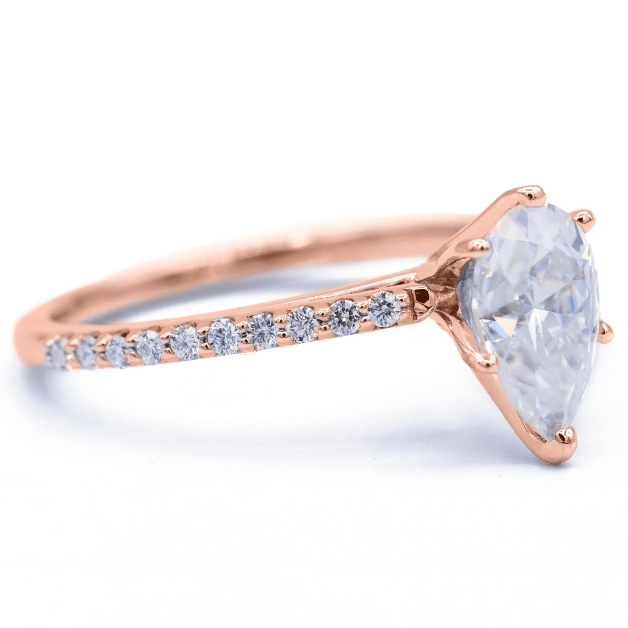 Pear Moissanite 6 Prongs Diamond Accent Ice Cathedral Solitaire Ring