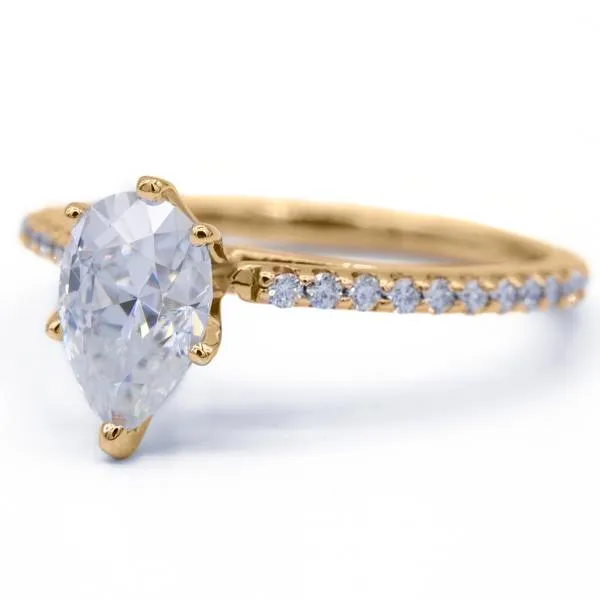 Pear Moissanite 6 Prongs Diamond Accent Ice Cathedral Solitaire Ring
