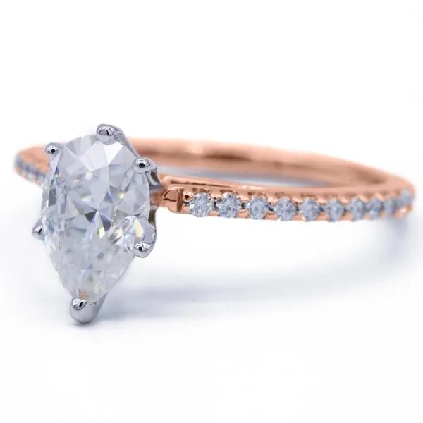 Pear Moissanite 6 Prongs Diamond Accent Ice Cathedral Solitaire Ring