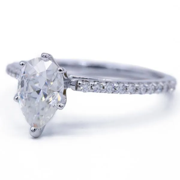 Pear Moissanite 6 Prongs Diamond Accent Ice Cathedral Solitaire Ring