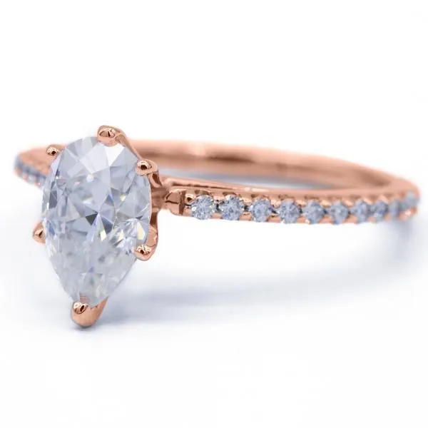 Pear Moissanite 6 Prongs Diamond Accent Ice Cathedral Solitaire Ring
