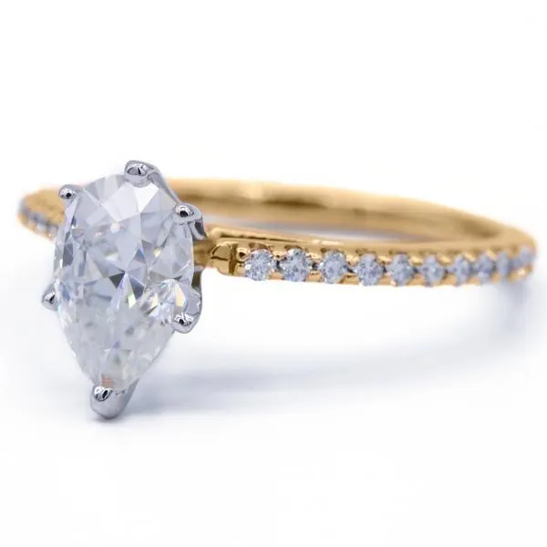 Pear Moissanite 6 Prongs Diamond Accent Ice Cathedral Solitaire Ring