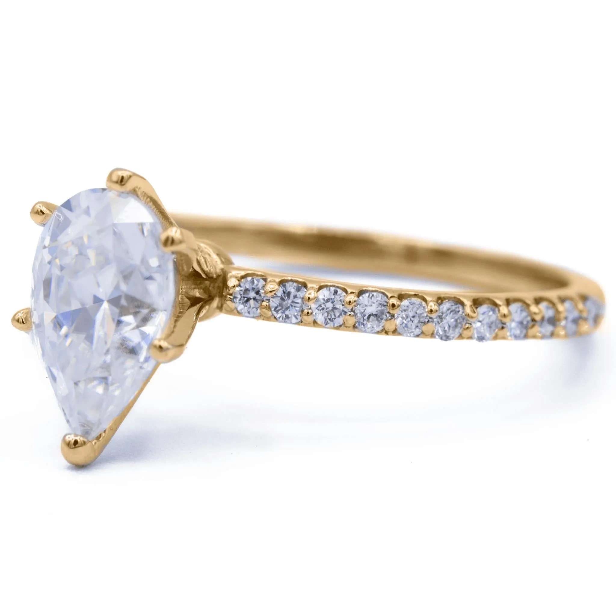*Pear Moissanite 6 Prongs Diamond Accent Ice Solitaire Ring