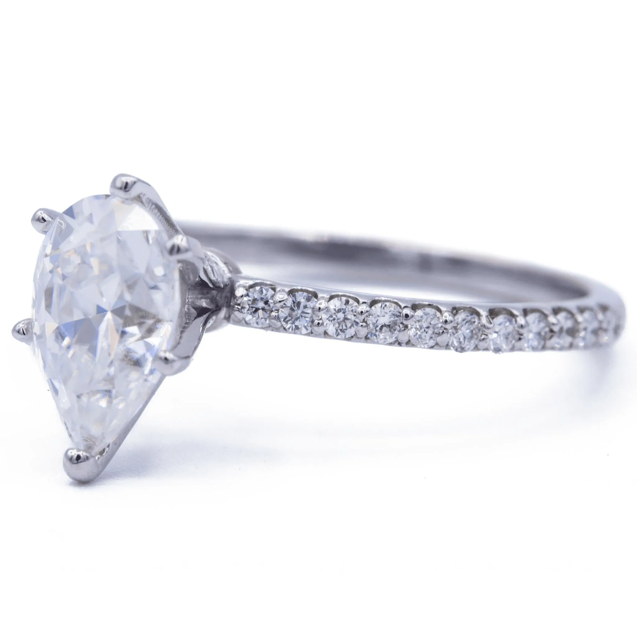 *Pear Moissanite 6 Prongs Diamond Accent Ice Solitaire Ring