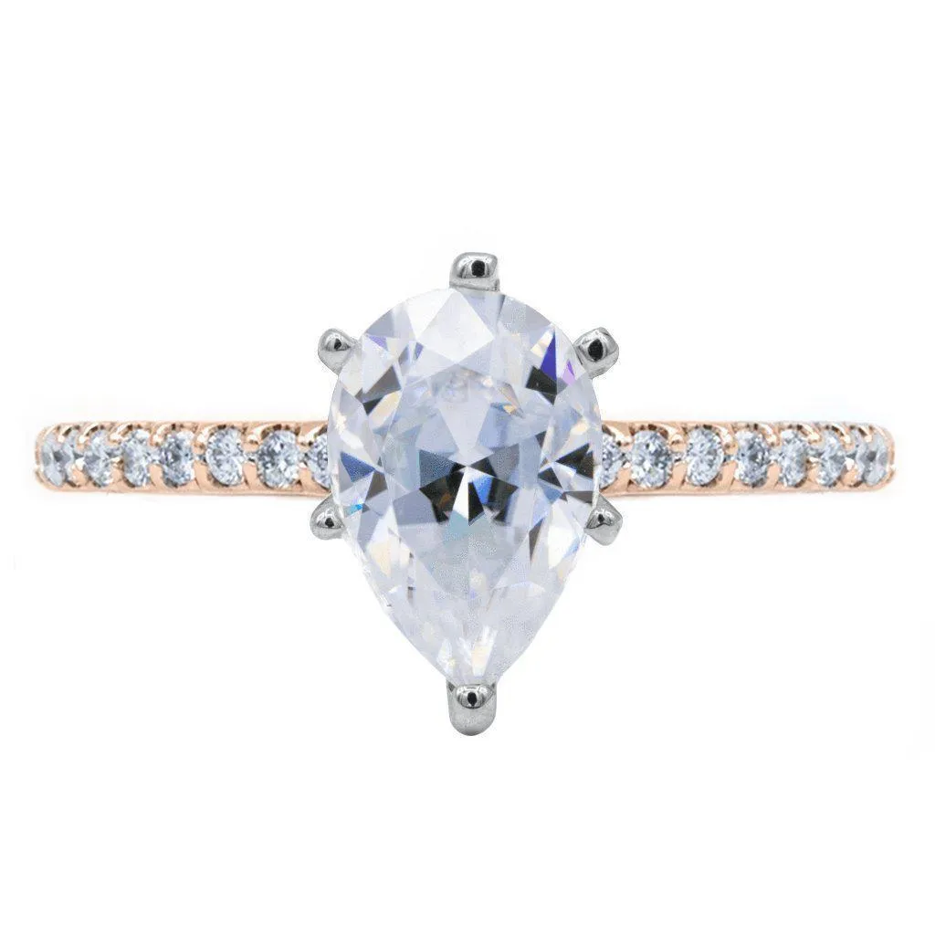 *Pear Moissanite 6 Prongs Diamond Accent Ice Solitaire Ring