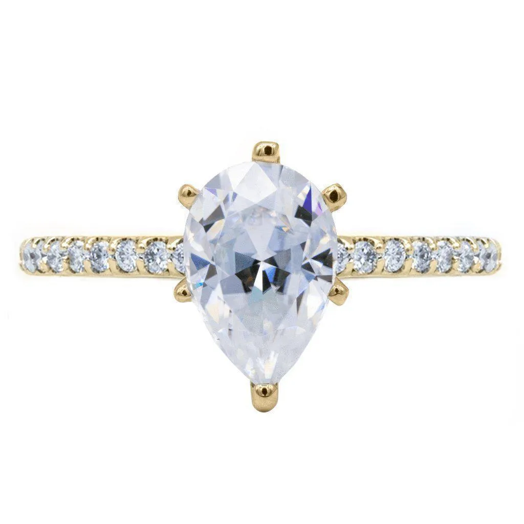 *Pear Moissanite 6 Prongs Diamond Accent Ice Solitaire Ring