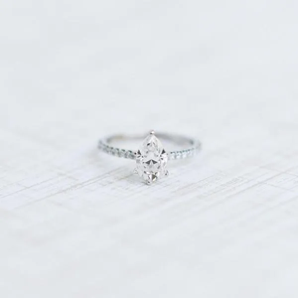 *Pear Moissanite 6 Prongs Diamond Accent Ice Solitaire Ring