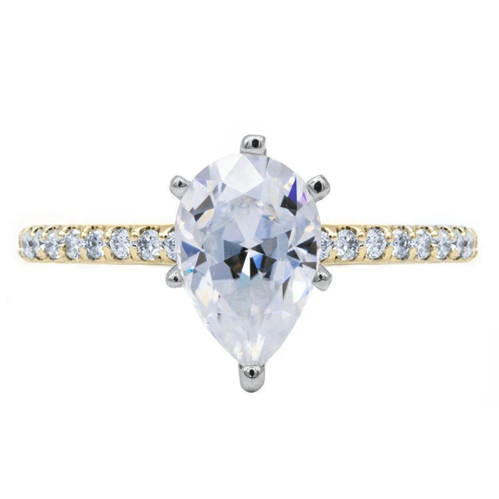 *Pear Moissanite 6 Prongs Diamond Accent Ice Solitaire Ring