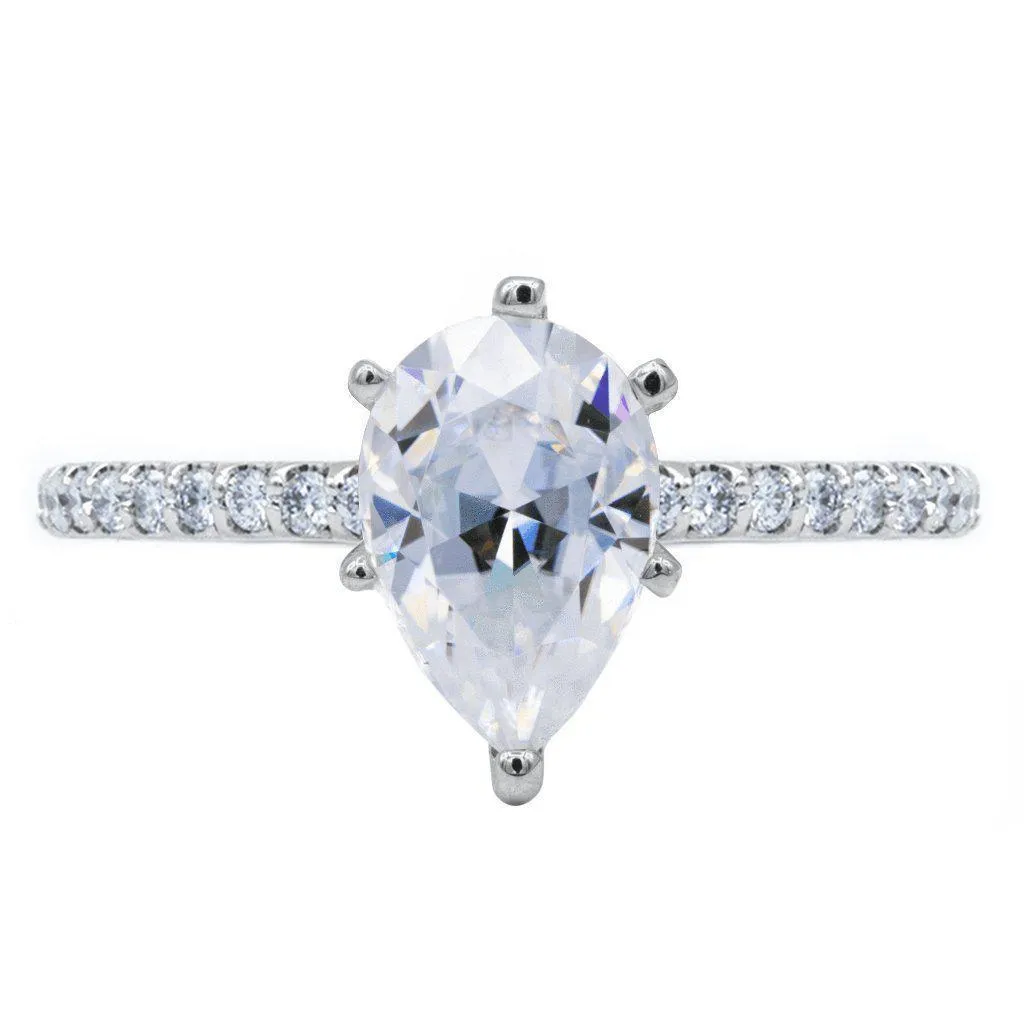 *Pear Moissanite 6 Prongs Diamond Accent Ice Solitaire Ring