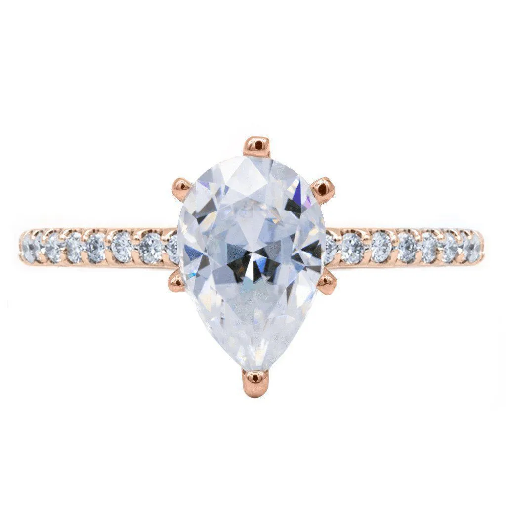 *Pear Moissanite 6 Prongs Diamond Accent Ice Solitaire Ring