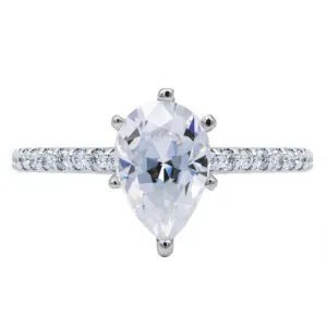 *Pear Moissanite 6 Prongs Diamond Accent Ice Solitaire Ring