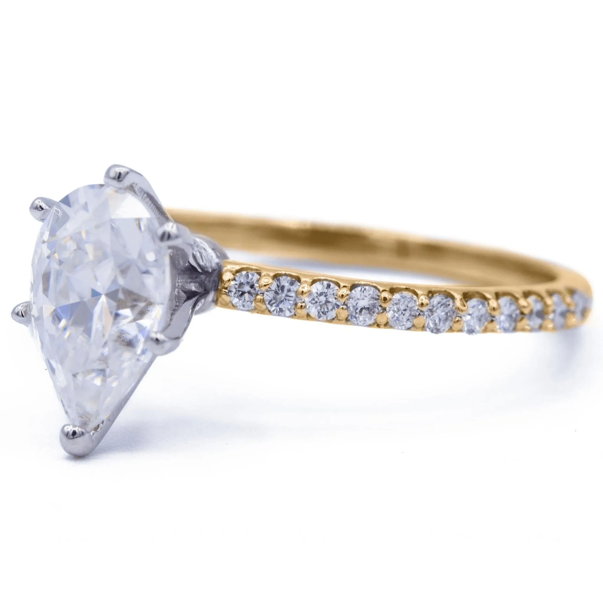 *Pear Moissanite 6 Prongs Diamond Accent Ice Solitaire Ring