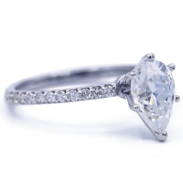 *Pear Moissanite 6 Prongs Diamond Accent Ice Solitaire Ring