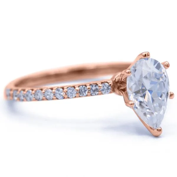 *Pear Moissanite 6 Prongs Diamond Accent Ice Solitaire Ring