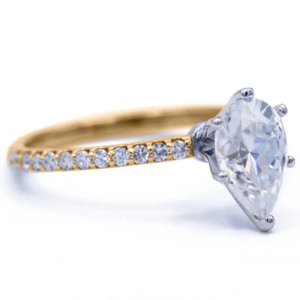 *Pear Moissanite 6 Prongs Diamond Accent Ice Solitaire Ring
