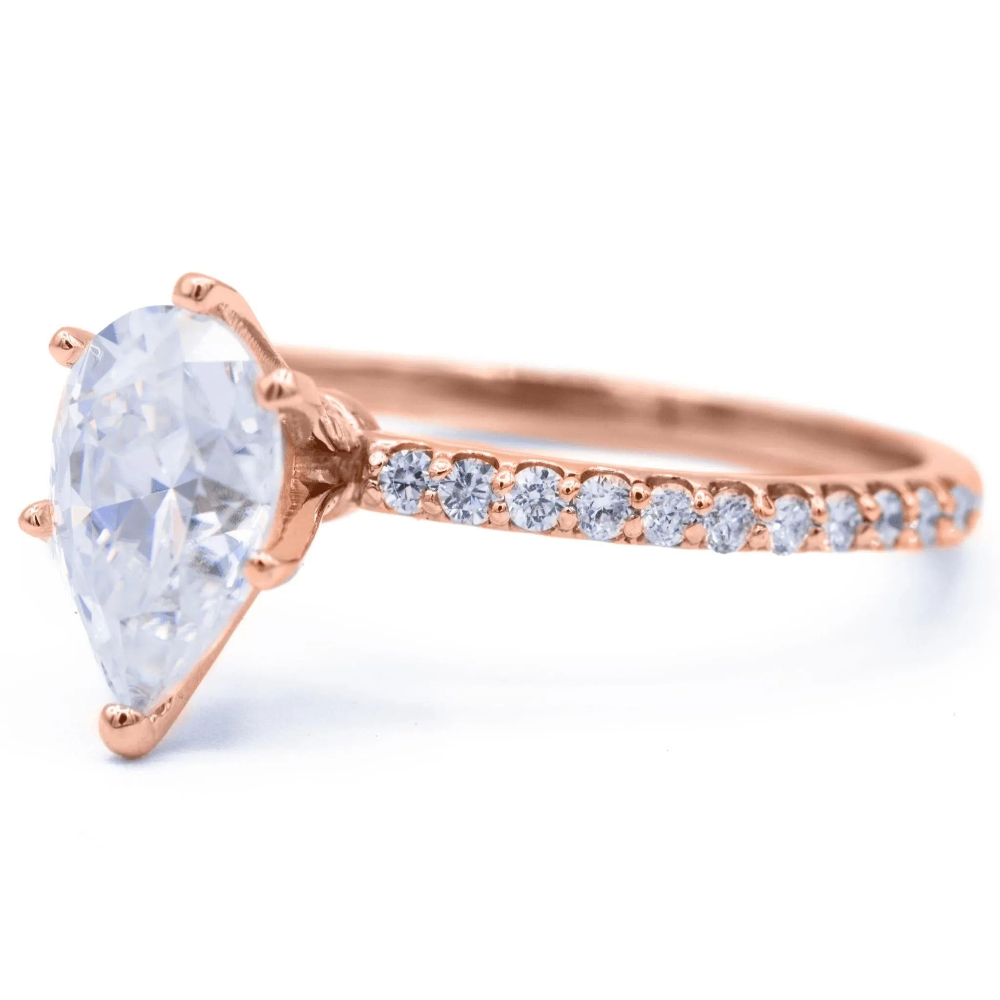 *Pear Moissanite 6 Prongs Diamond Accent Ice Solitaire Ring