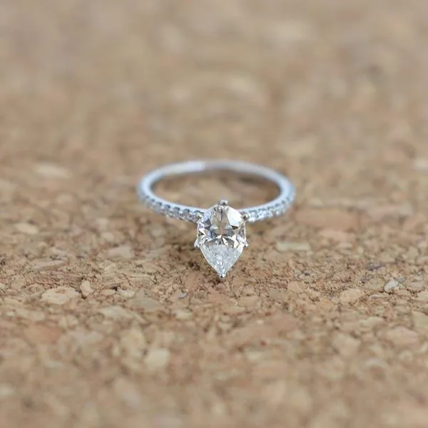 *Pear Moissanite 6 Prongs Diamond Accent Ice Solitaire Ring