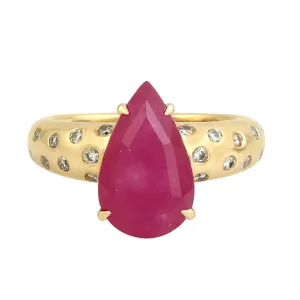 Pear Ruby Bezel Set Diamond In Yellow Gold Designer Ring Jewelry For Her