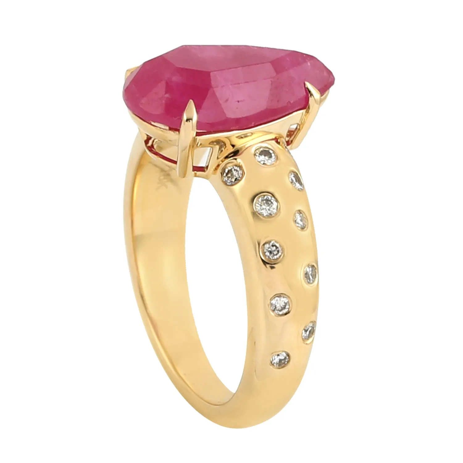Pear Ruby Bezel Set Diamond In Yellow Gold Designer Ring Jewelry For Her