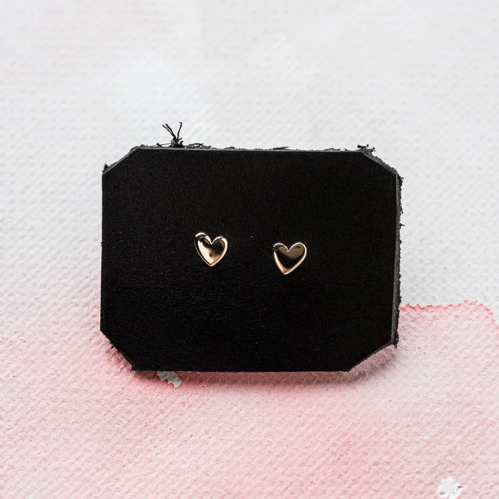 Petite Asymmetrical Heart Stud Earrings in 14k Gold