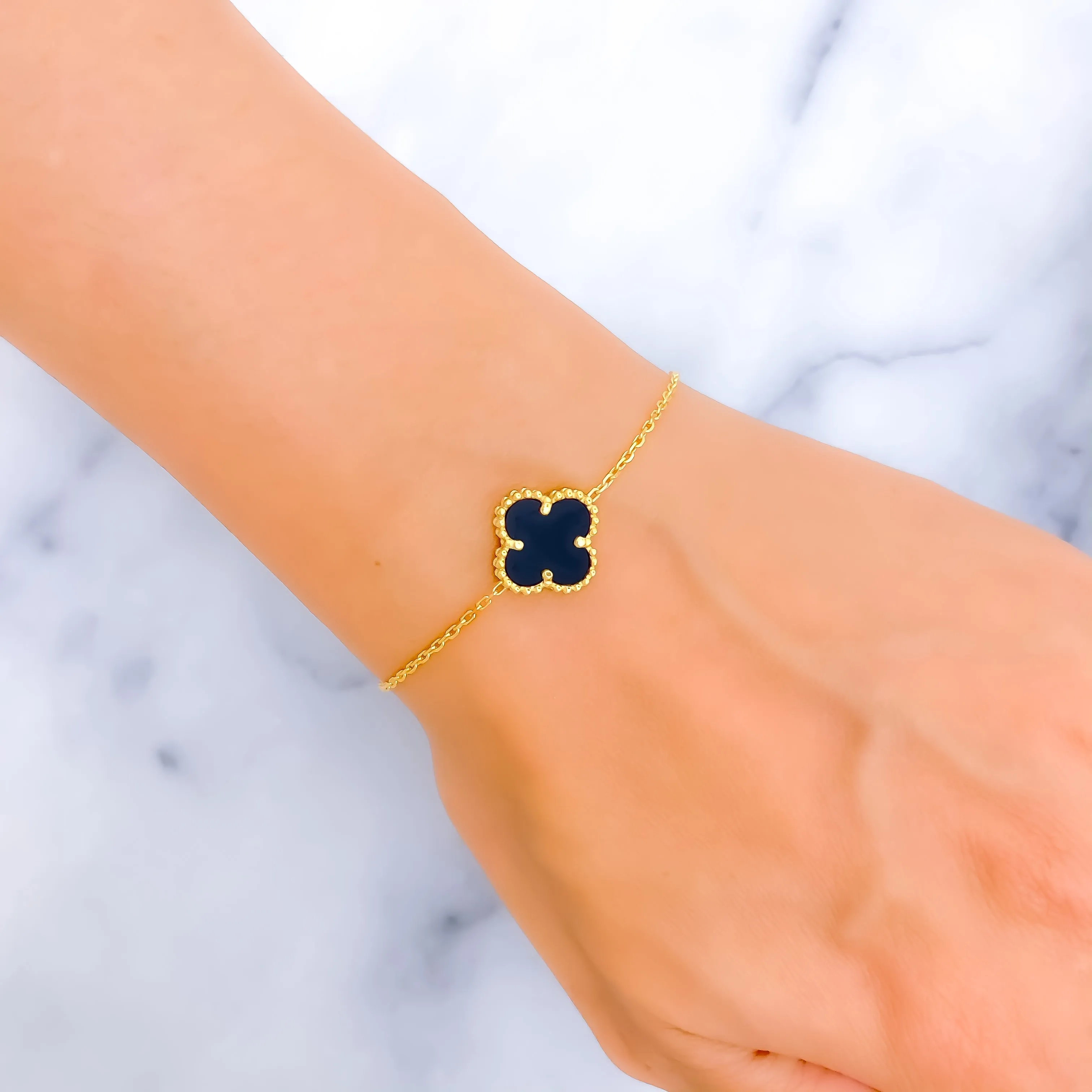 Petite Classy Black 21k Gold Clover Bracelet
