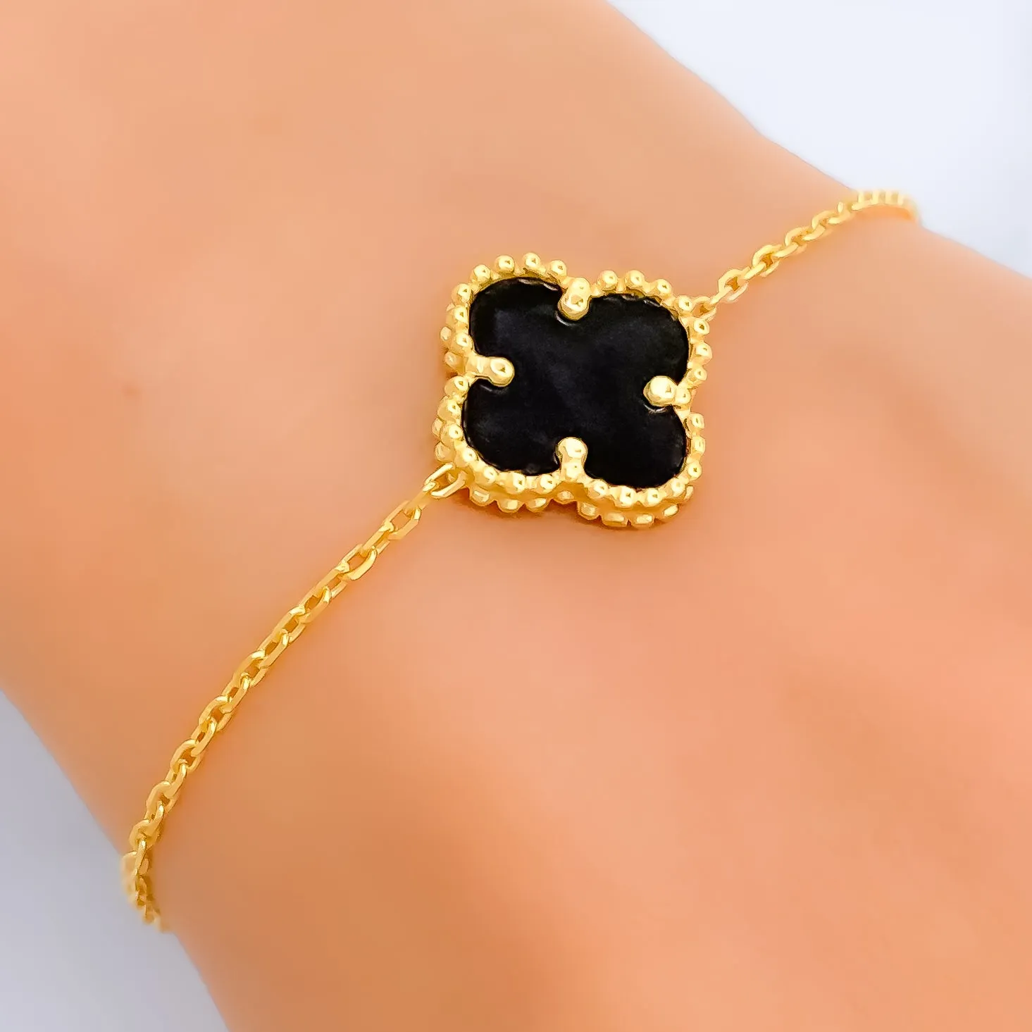 Petite Classy Black 21k Gold Clover Bracelet