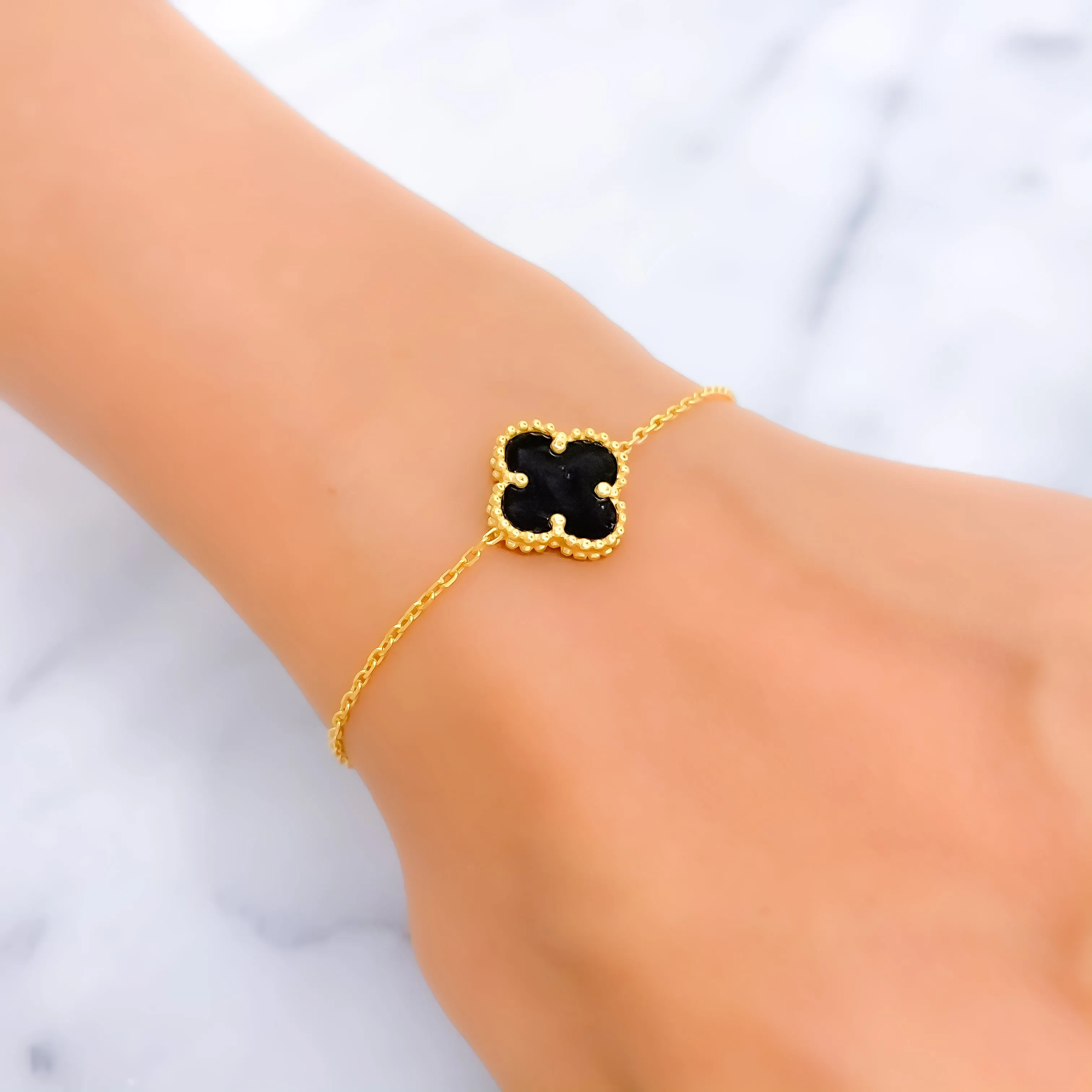 Petite Classy Black 21k Gold Clover Bracelet