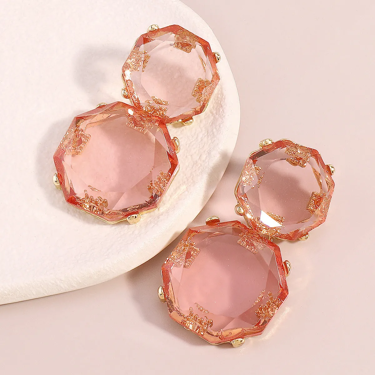 Pink Crystal & 18K Gold-Plated Octagon Drop Earrings