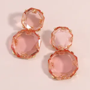 Pink Crystal & 18K Gold-Plated Octagon Drop Earrings