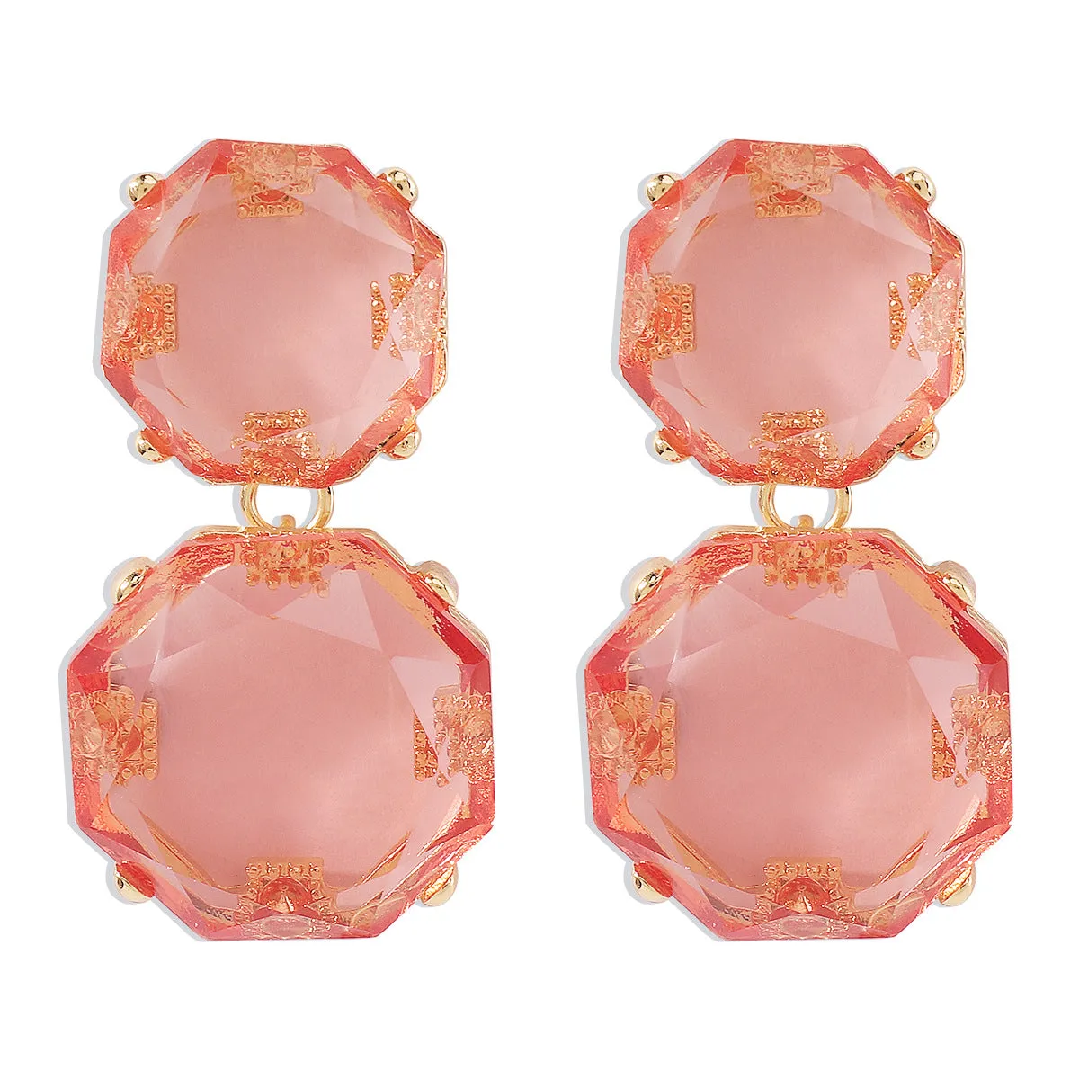 Pink Crystal & 18K Gold-Plated Octagon Drop Earrings