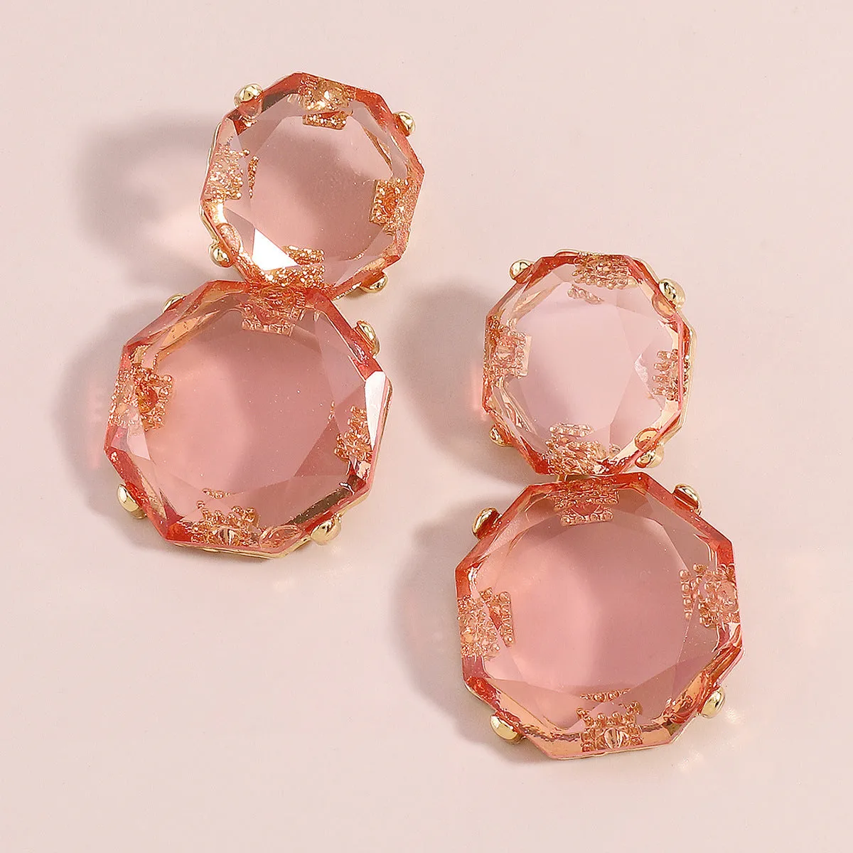 Pink Crystal & 18K Gold-Plated Octagon Drop Earrings