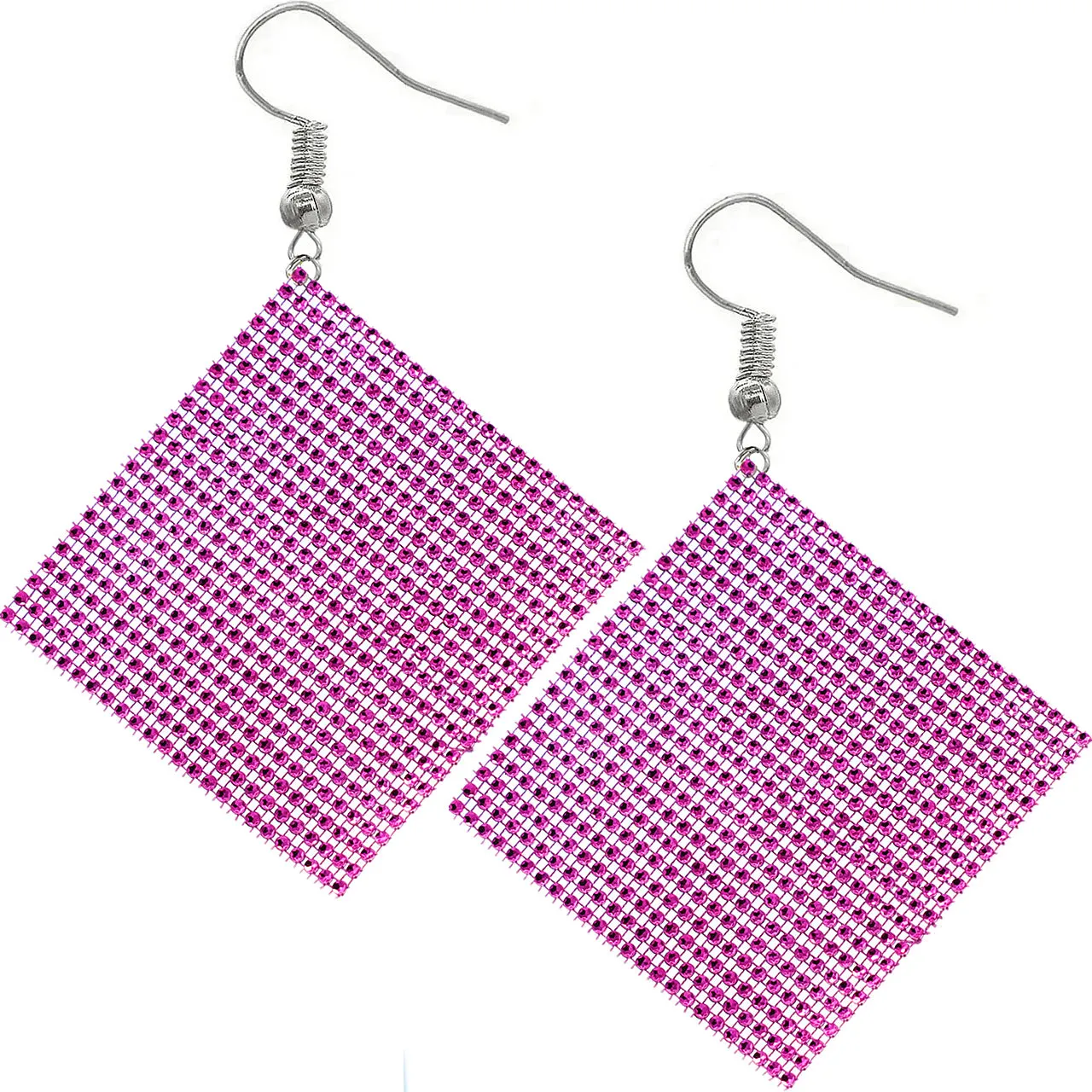 Pink Enormous Mesh Rhinestone Drop Earrings