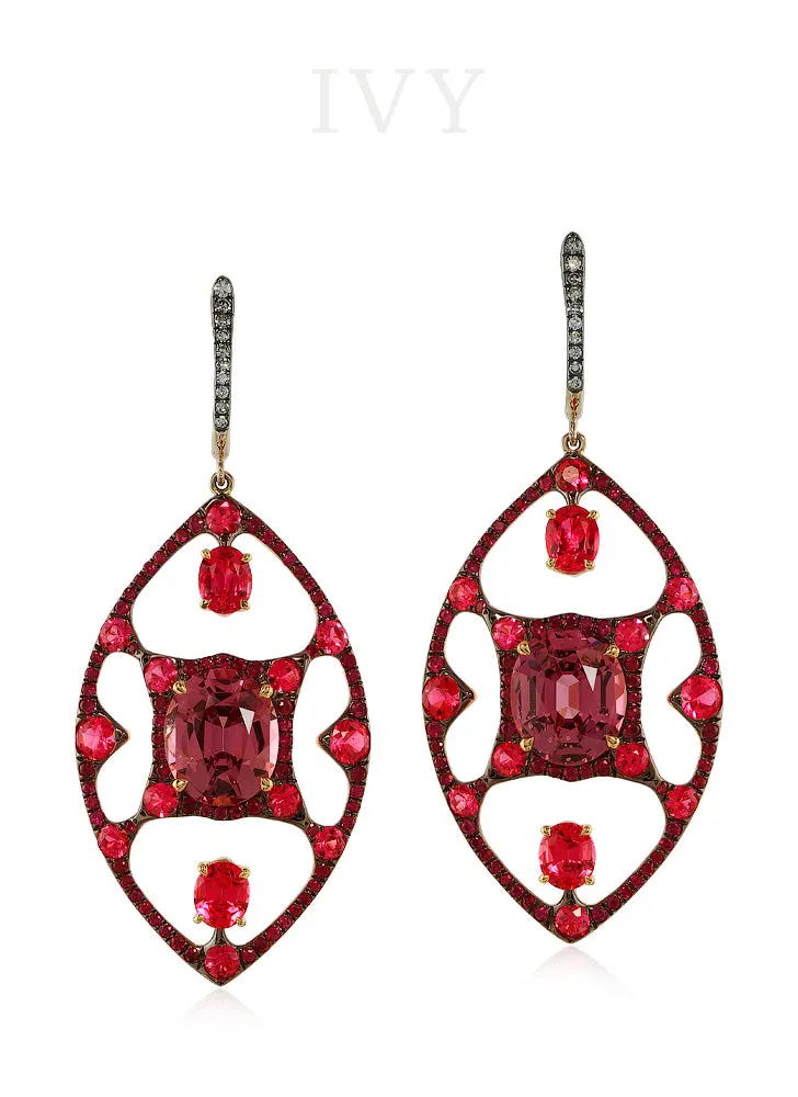 Pink Spinel and Diamond Sigil Earrings