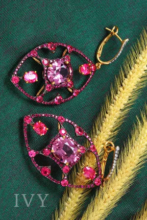 Pink Spinel and Diamond Sigil Earrings