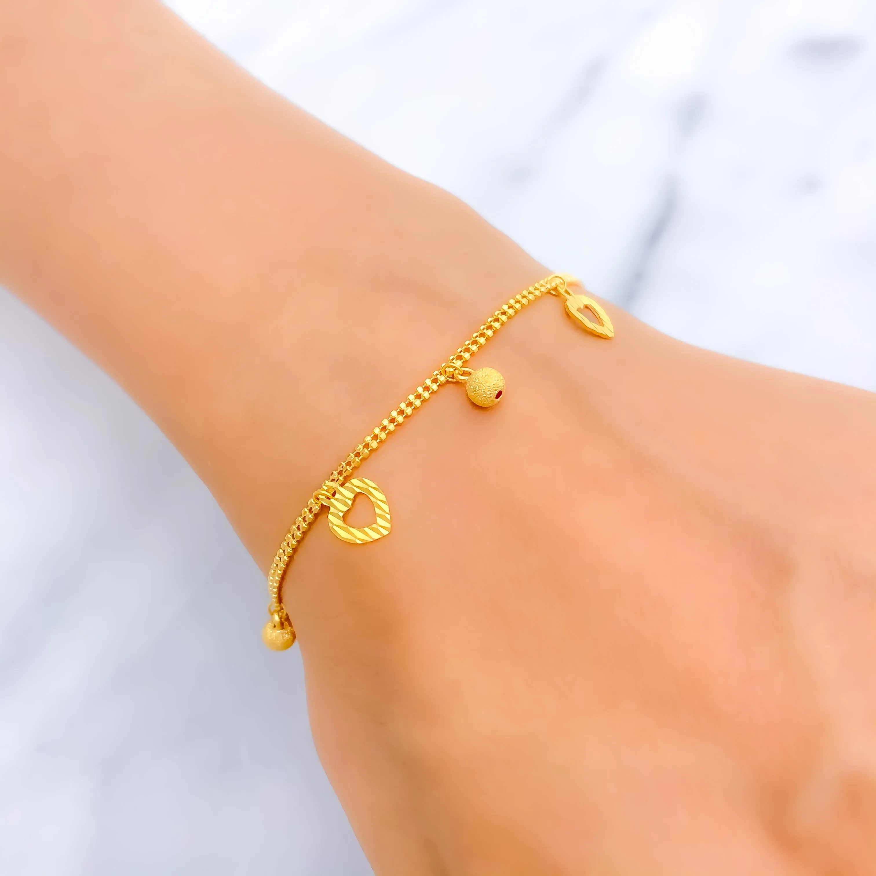 Posh Heart 22K Gold Charm Bracelet