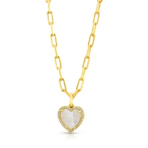 PRECIOUS GEM HEART CHAIN NECKLACE, PEARL GOLD