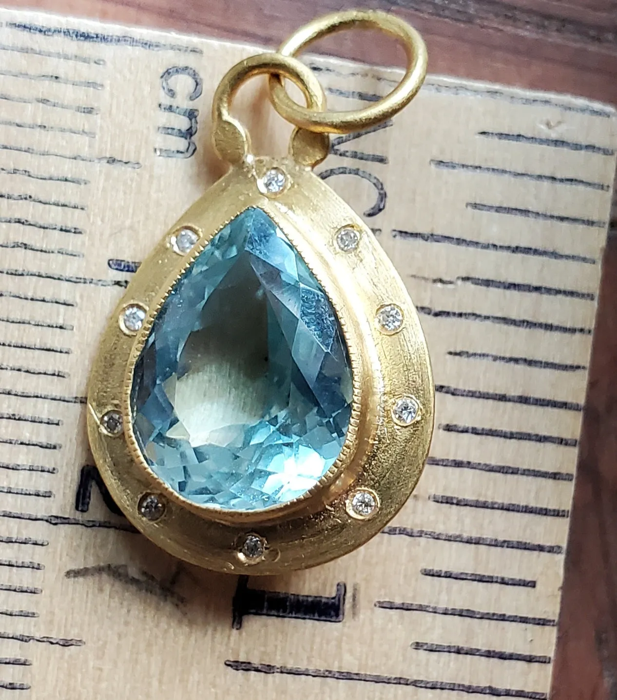 Prehistoric Works 24K Blue Topaz and Diamond Pendant
