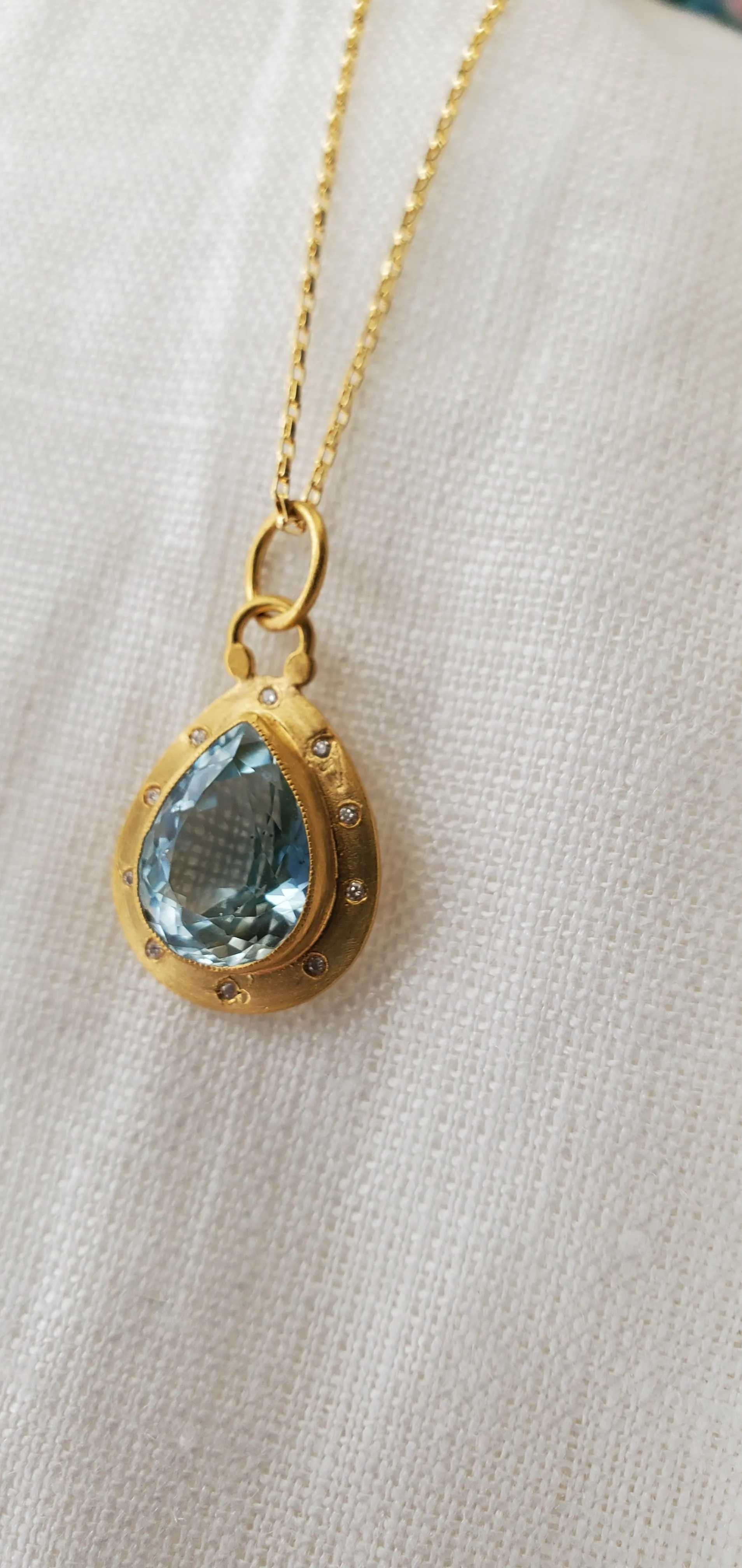 Prehistoric Works 24K Blue Topaz and Diamond Pendant