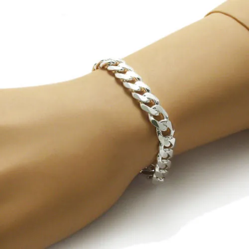 Pretty Sterling Silver Cuban Link Chain Bracelet 9mm (250 Gauge)